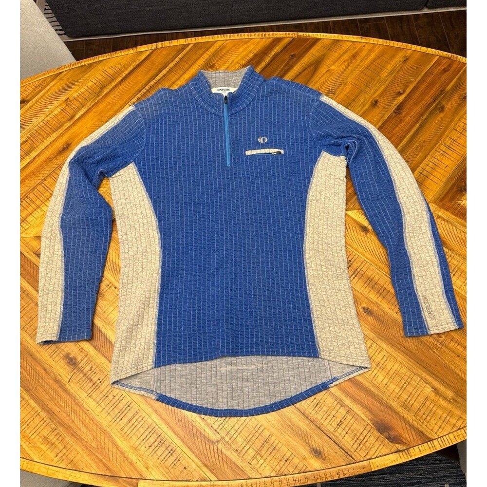 Pearl iZUMi Wool Cycling Riding Top Sweater Men’s XL Royal Blue Gray Quarter Zip